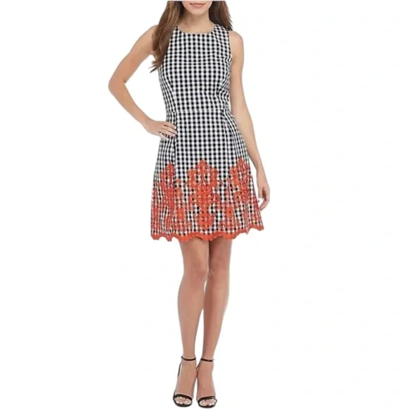 Laundry By Shelli Segal | Dresses | Laundry By Shelli Segal Gingham  Embroidered Aline Sleeveless Dress Size | Poshmark
